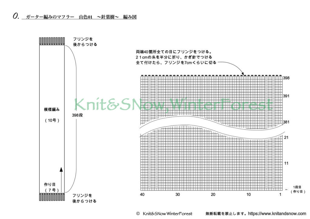 Tohoku 山色02 メリヤス編みのマフラー Knit Snow Winterforest